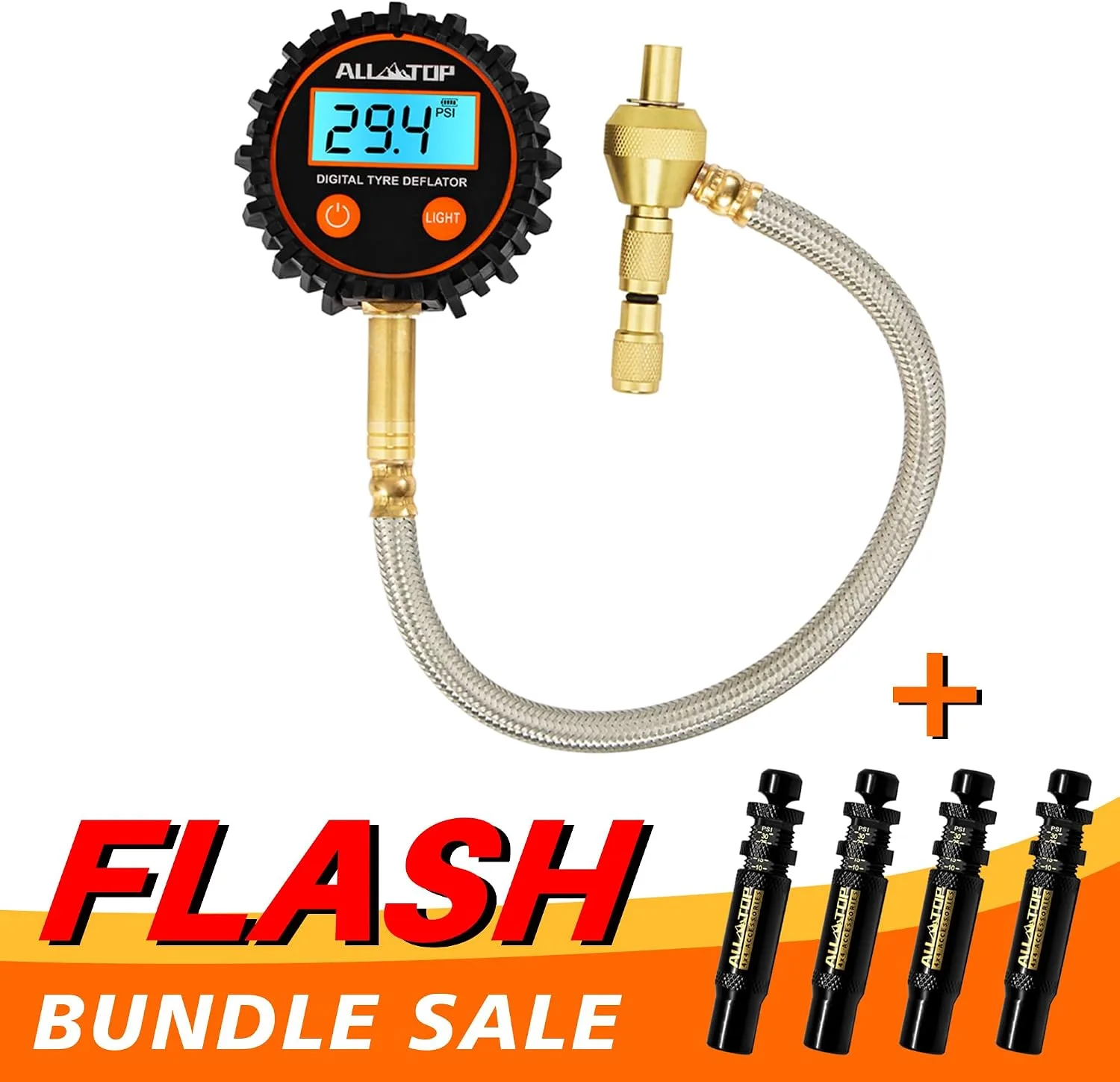 ALL-TOP Adjustable Auto-Stop Tire Deflator Valve & Digital Tire Deflator Kit product photograph