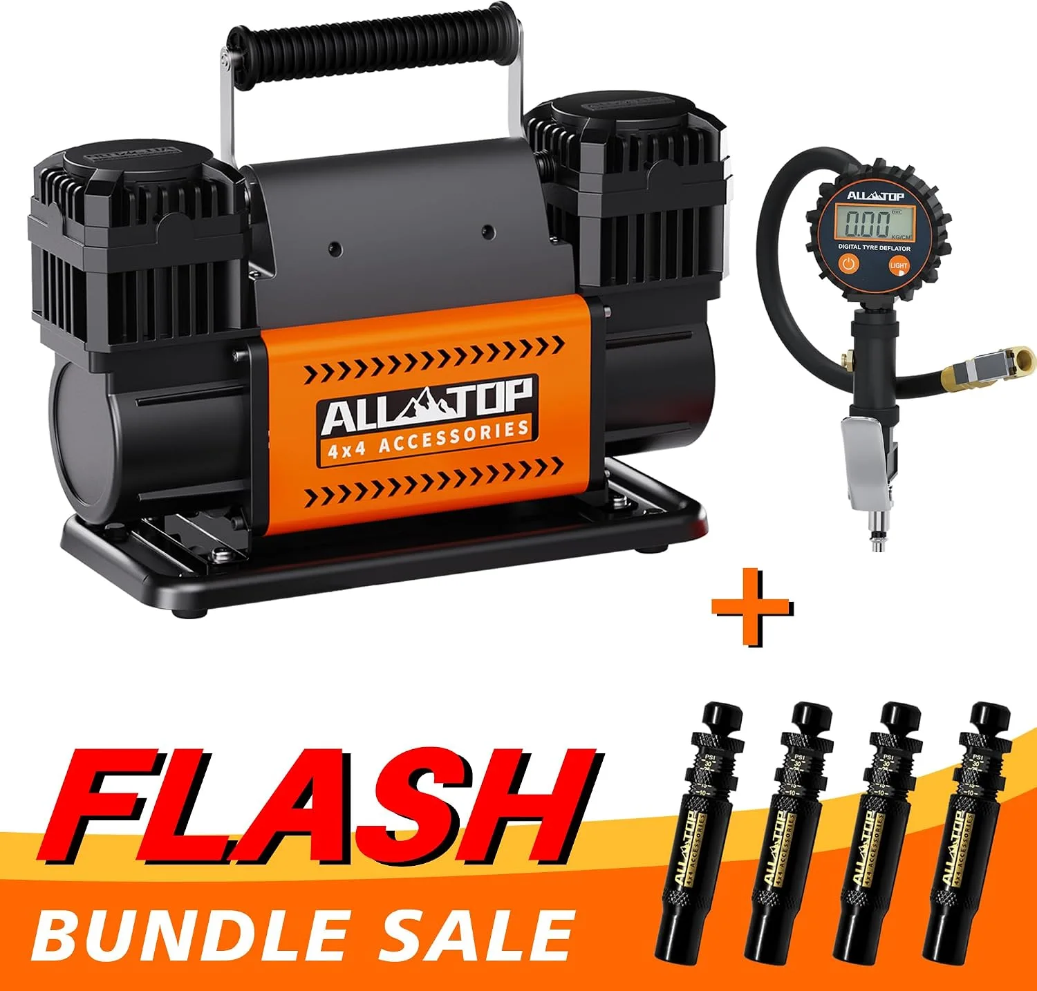 ‎ALL-TOP ALL-TOP Auto-Stop Tire Deflator Valve & Dual Cylinder Air Compressor with product photograph