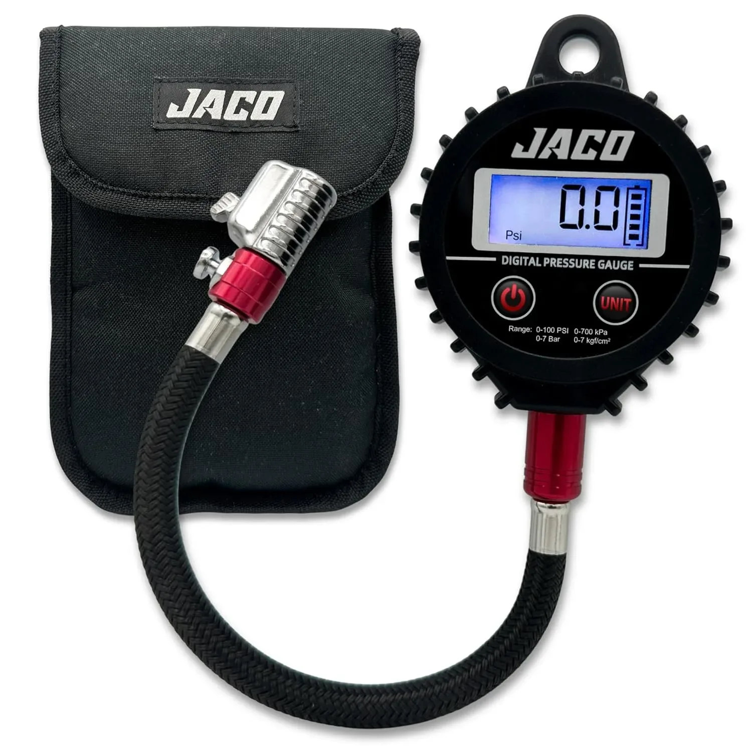 JACO ElitePro-X Digital Tire Pressure Gauge with Lightning Chuck - 100 PSI product photograph