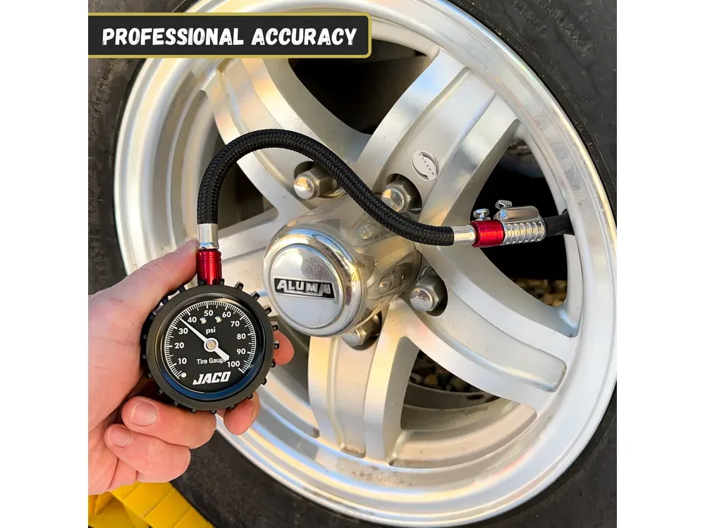 JACO ElitePro-X analog tire pressure gauge with locking chuck