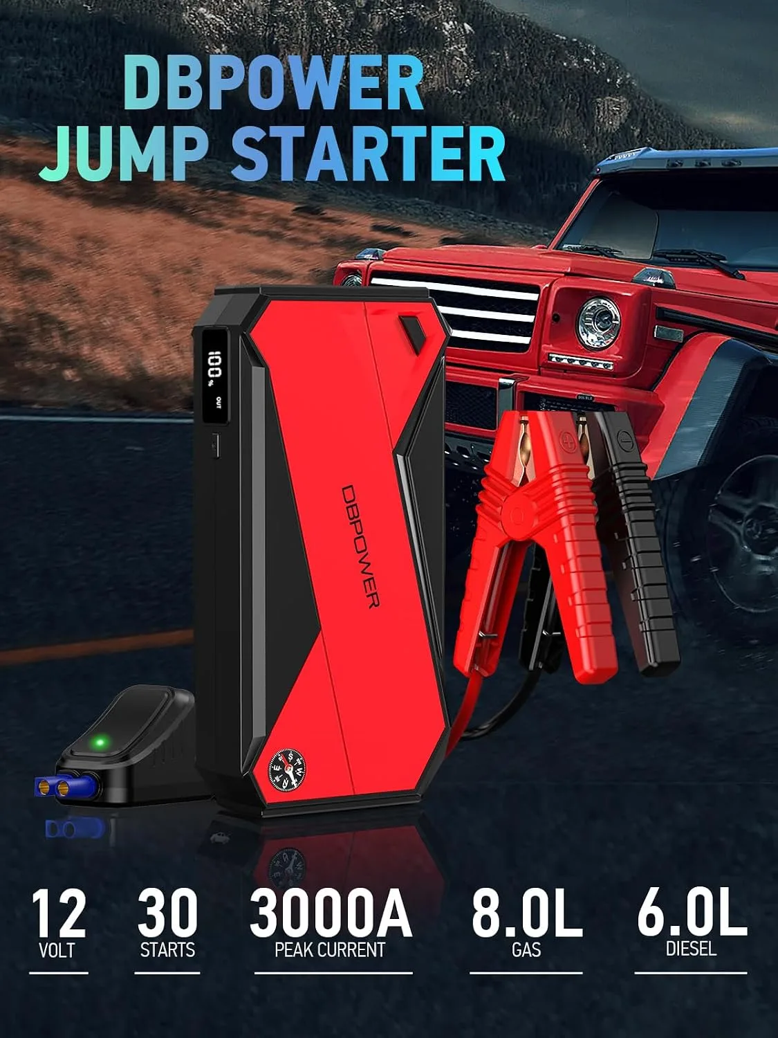 DBPOWER Peak 3000A 18000mAh Portable Car Jump Starter product photograph