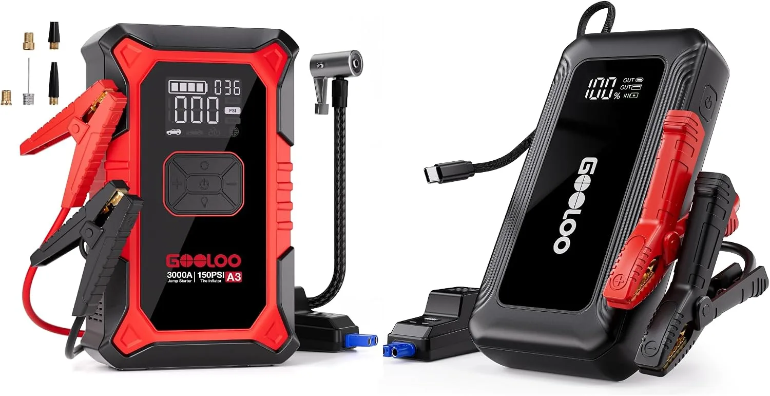 GOOLOO A3 Jump Starter with Air Compressor & GOOLOO G7 3000A Jump Starter with Built-in product photograph