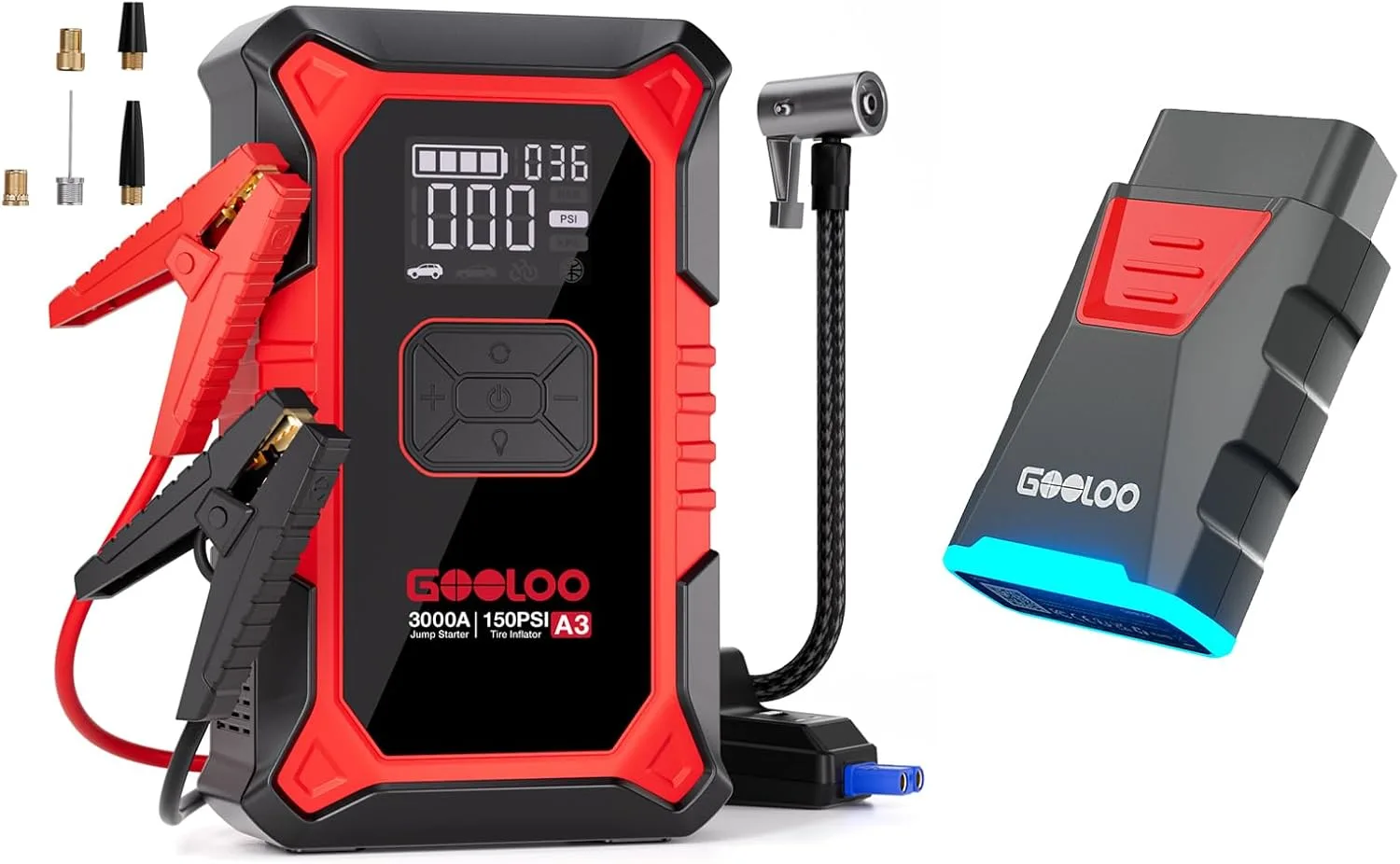 GOOLOO A3 Jump Starter with Air Compressor & DEEPSCAN DS100 OBD2 Scanner product photograph