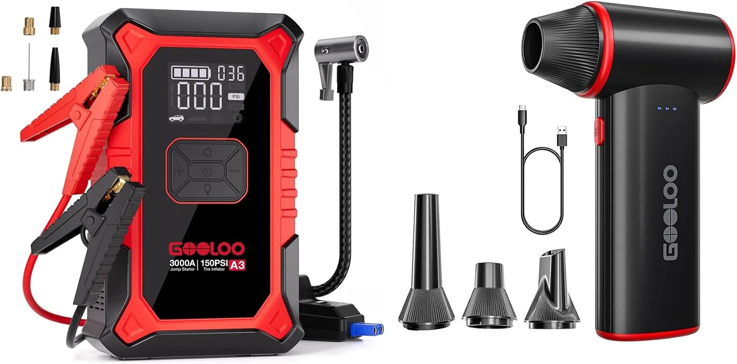 GOOLOO A3 Jump Starter with Air Compressor & F3 Electric Air Duster product photograph