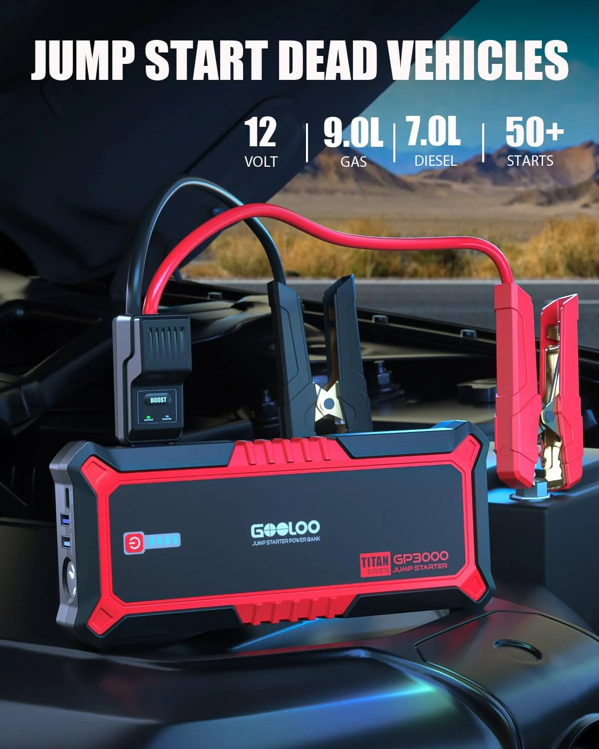 GOOLOO Upgraded GP3000 Jump Starter 3000A Peak Car Starter & GOOLOO F3 Compressed Air product photograph
