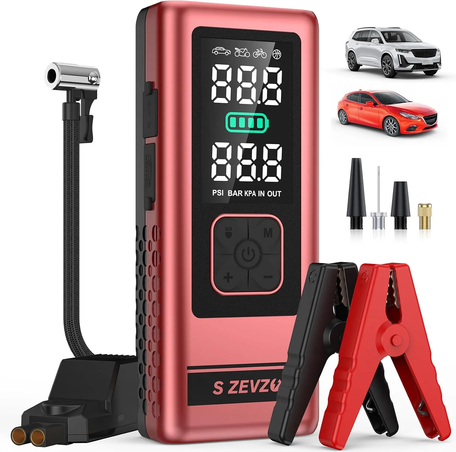 S ZEVZO Car Jump Starter with Air Compressor product photograph