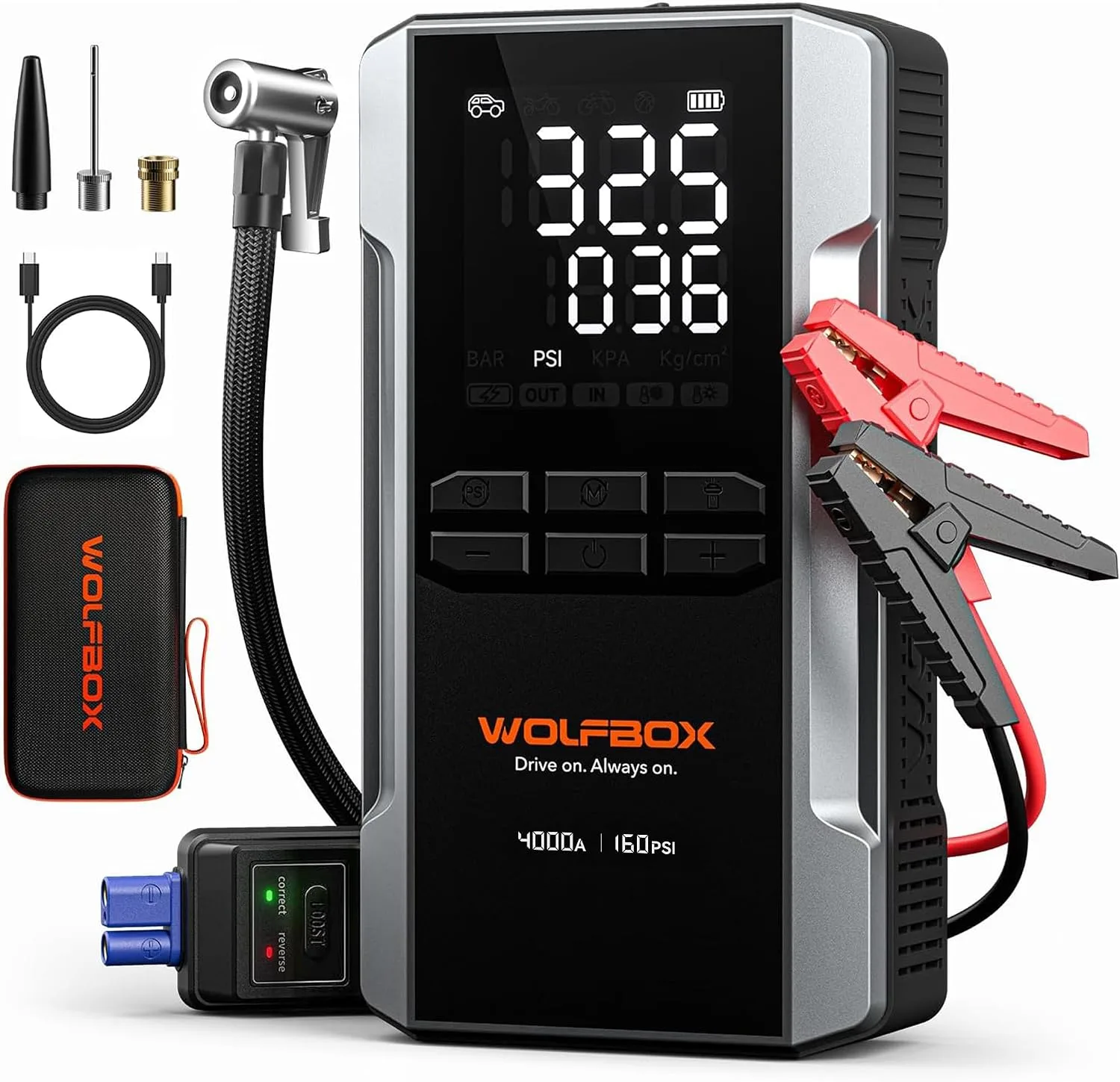 WOLFBOX MV24A 4000A Jump Starter with 160PSI Air Compressor product photograph