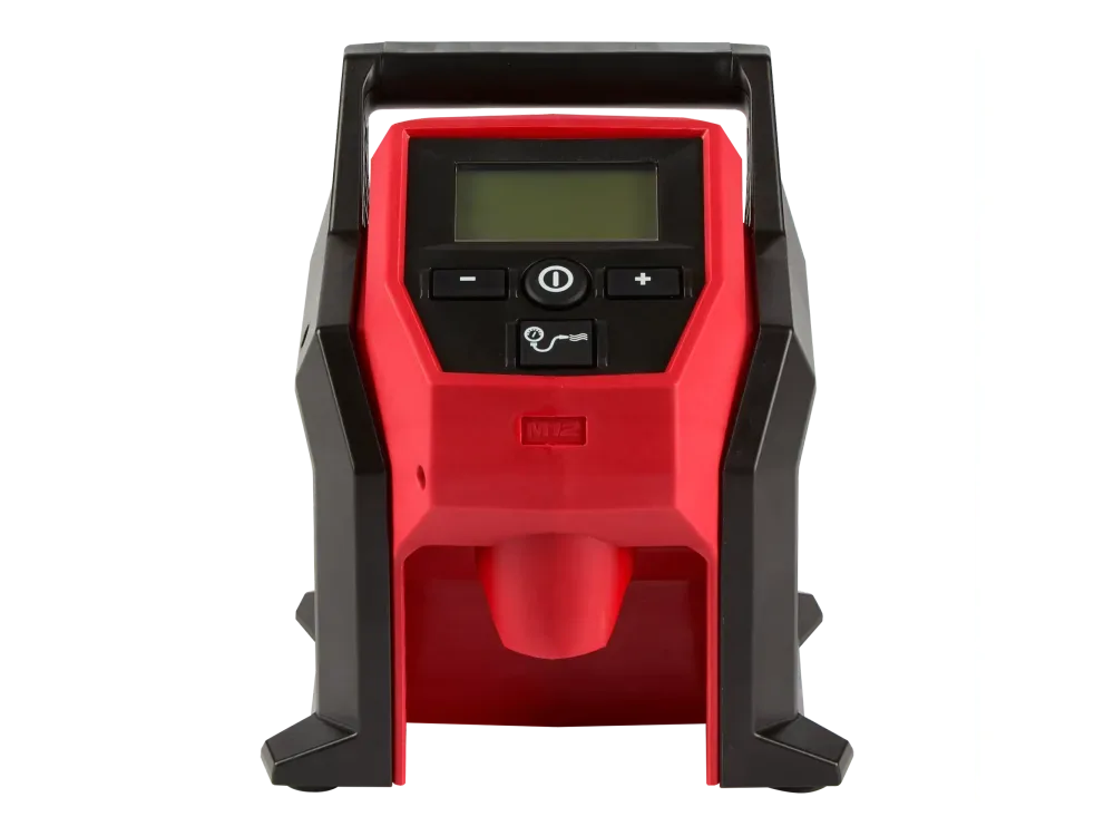Milwaukee M12 cordless tire inflator 2475-20 with digital display and accessories