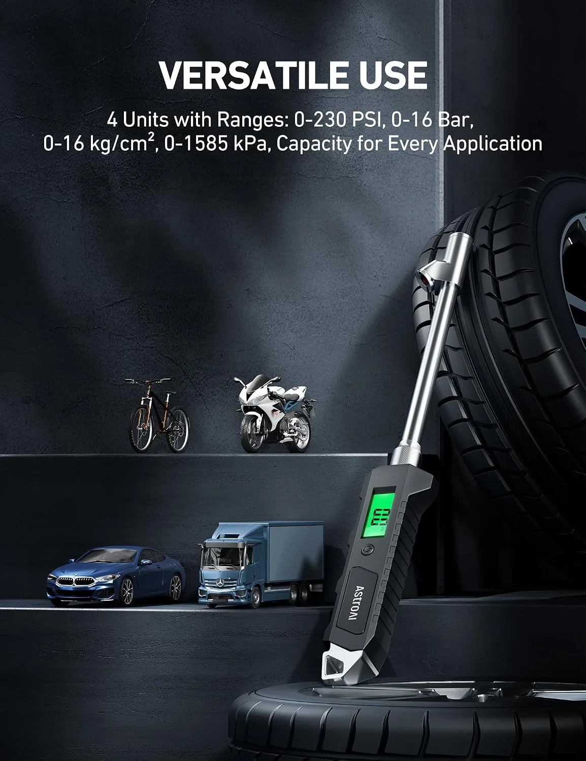 AstroAI Digital Tire Pressure Gauge with Tire Deflator Valve product photograph