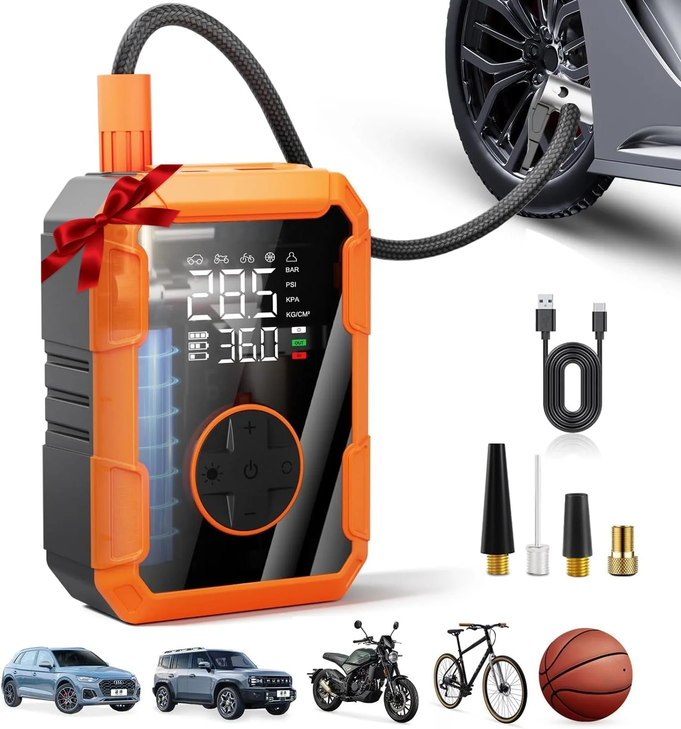 Lazyshine Portable Air Pump for Car Tires product photograph