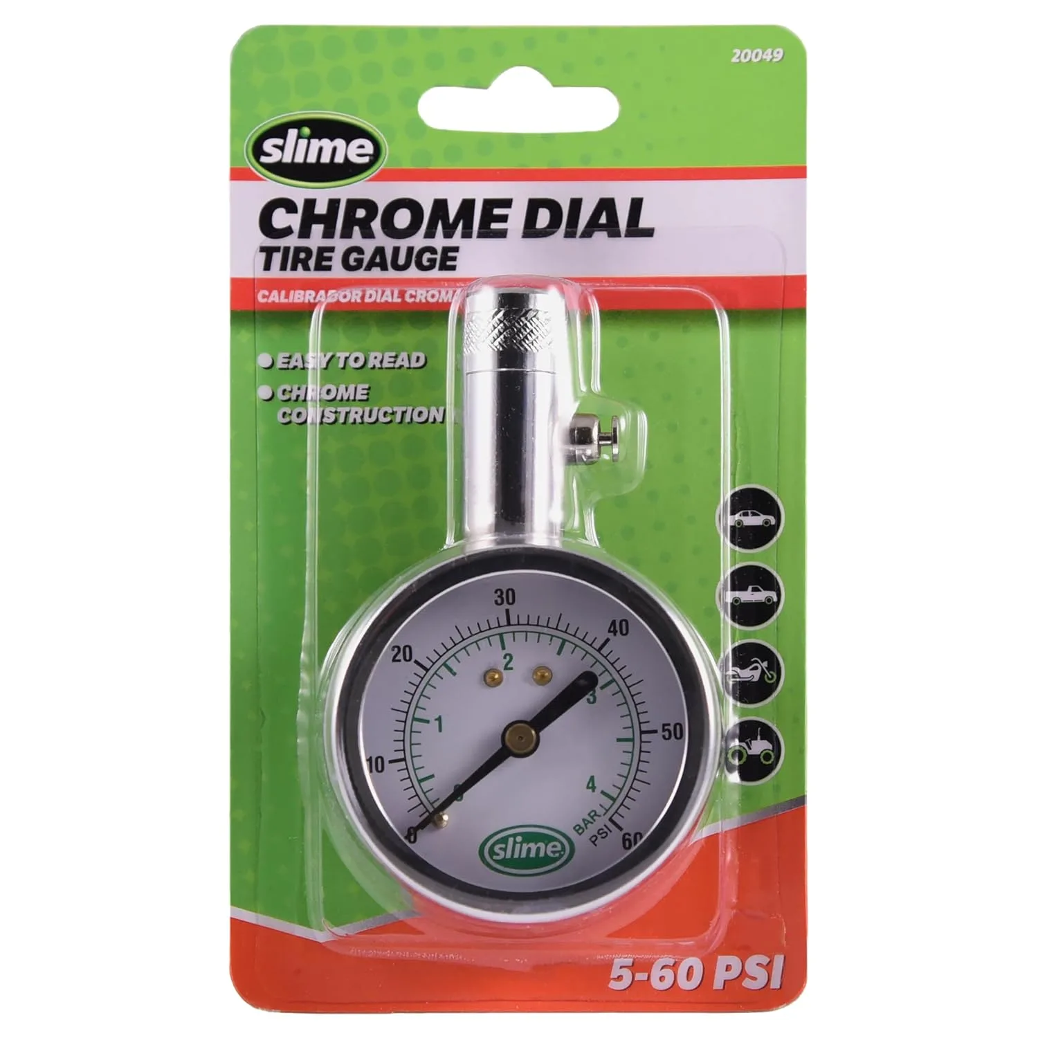 Slime Chrome Dial Tire Gauge (5-60 psi) product photograph