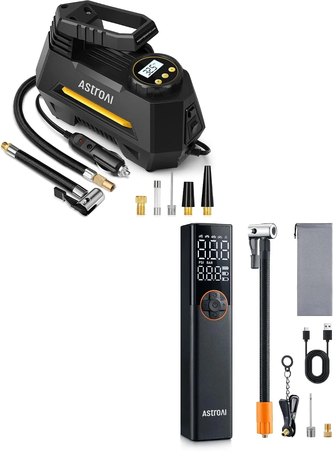 AstroAI 12V DC Tire Inflator and L8 Portable Bike Pump Bundle product photograph
