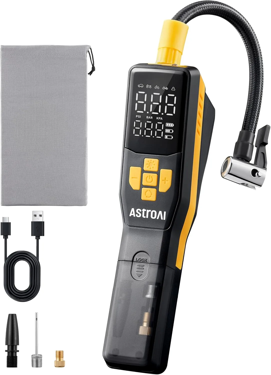 AstroAI Portable Air Pump with Presta & Schrader Valves product photograph