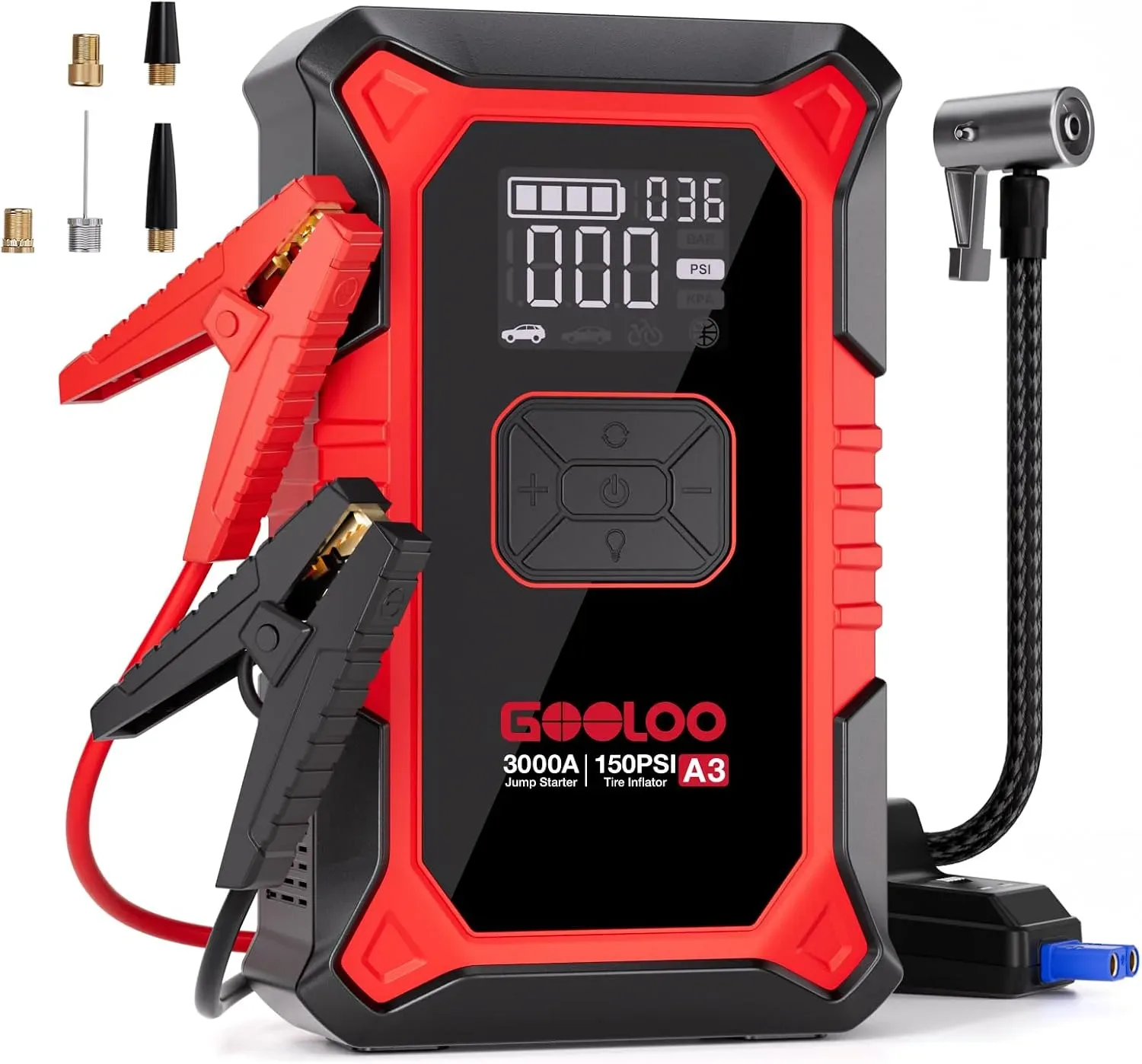 GOOLOO A3 Jump Starter with Air Compressor, 3000A Portable Car Battery Booster (9.0 Gas product photograph