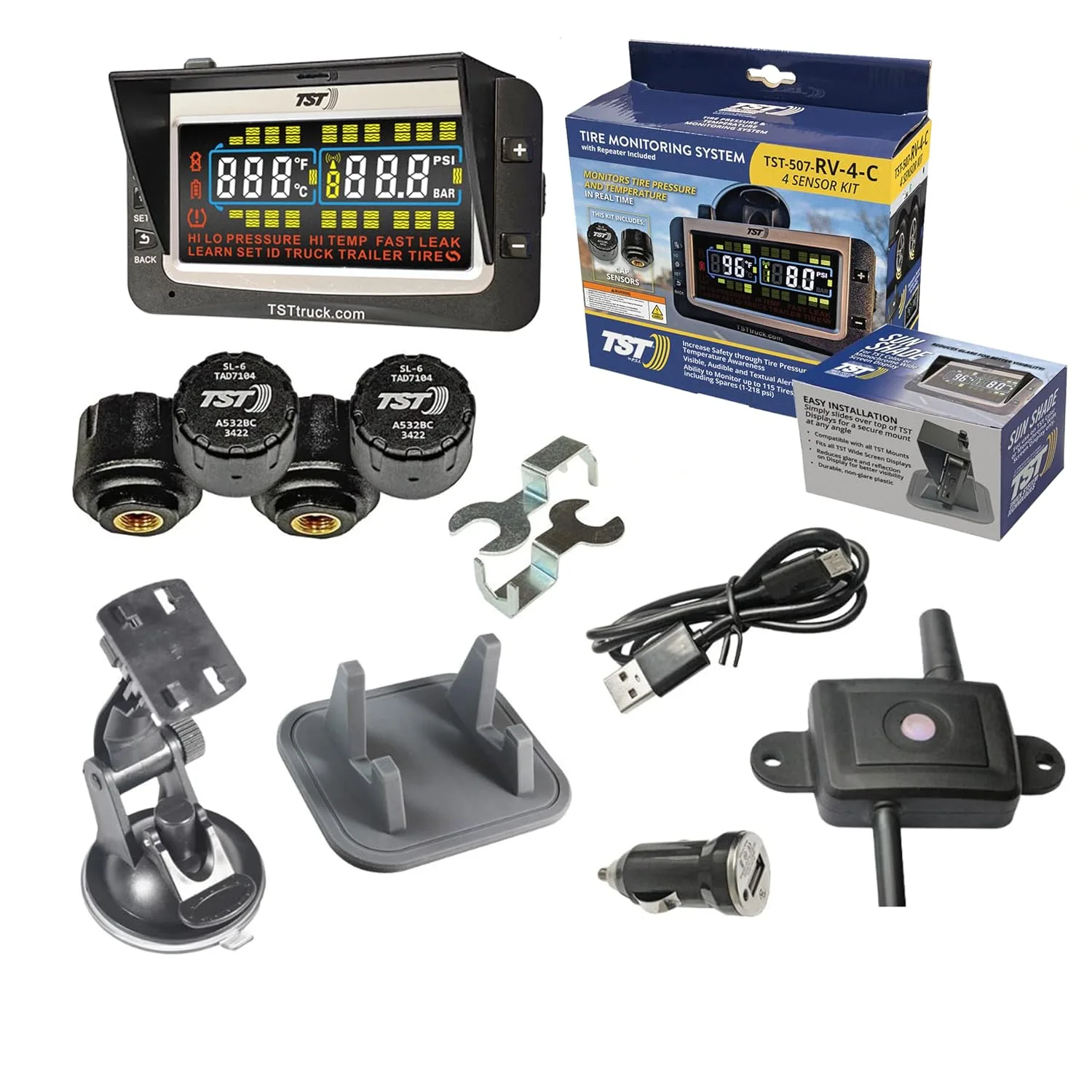 TST TRUCK SYSTEM TECHNOLOGIES TST 507 Tire Pressure Monitoring System with 4 Cap Sensors product photograph