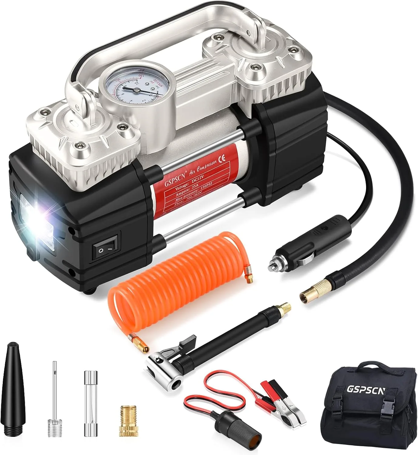 GSPSCN Dual Cylinder 12V Air Compressor 150PSI Silver product photograph