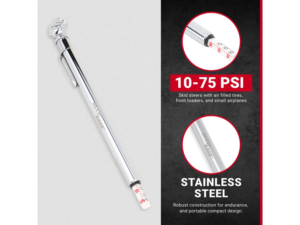 Milton High Pressure 10-75 PSI Tire Pencil Gauge manufacturer product photograph 2