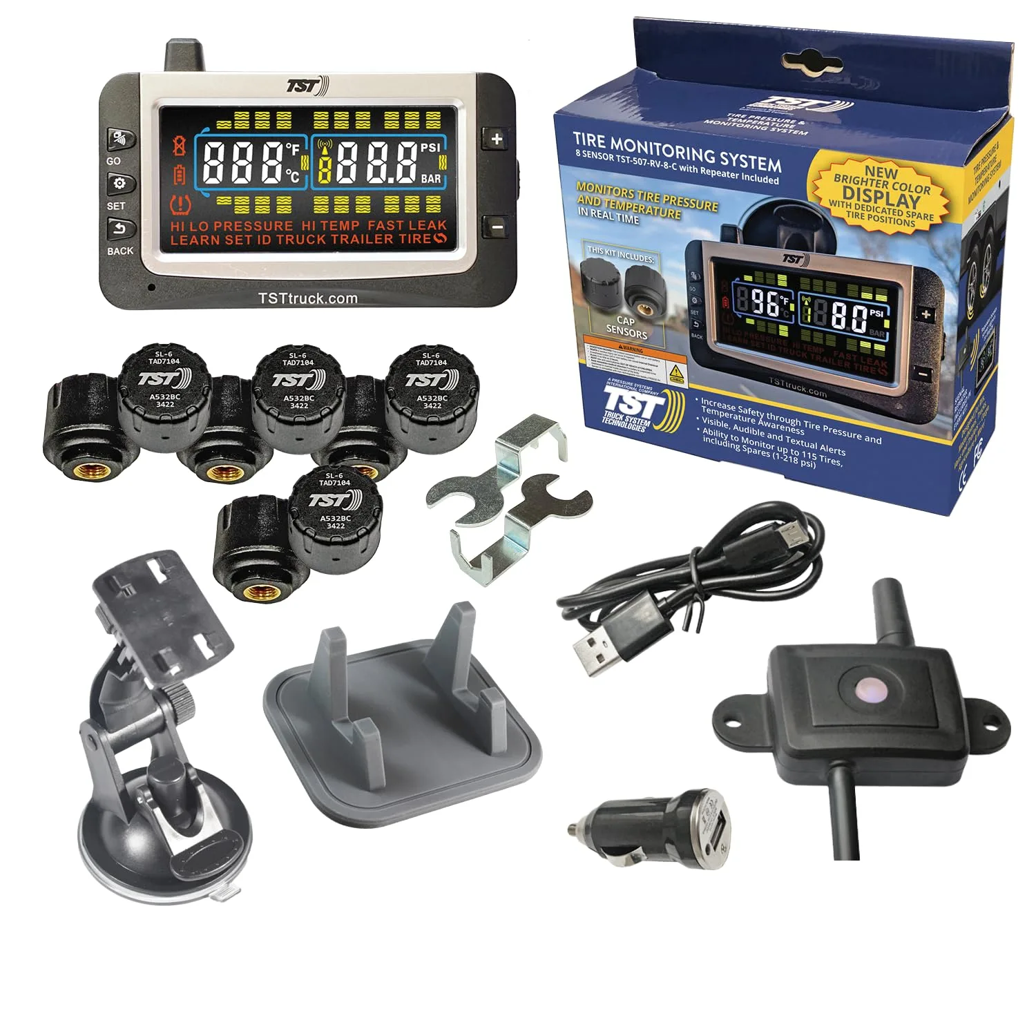 TST TRUCK SYSTEM TECHNOLOGIES TST 507 Series TPMS with 8 Cap Sensors Color Display product photograph